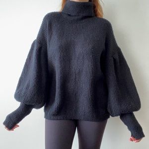 Lantern Sleeve Turtle Neck Slouchy Sweater